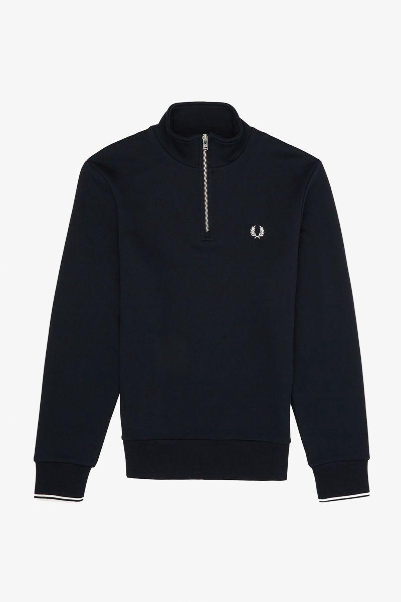 Navy Fred Perry Half Zip Men's Sweatshirts | PH 1585JPQJ